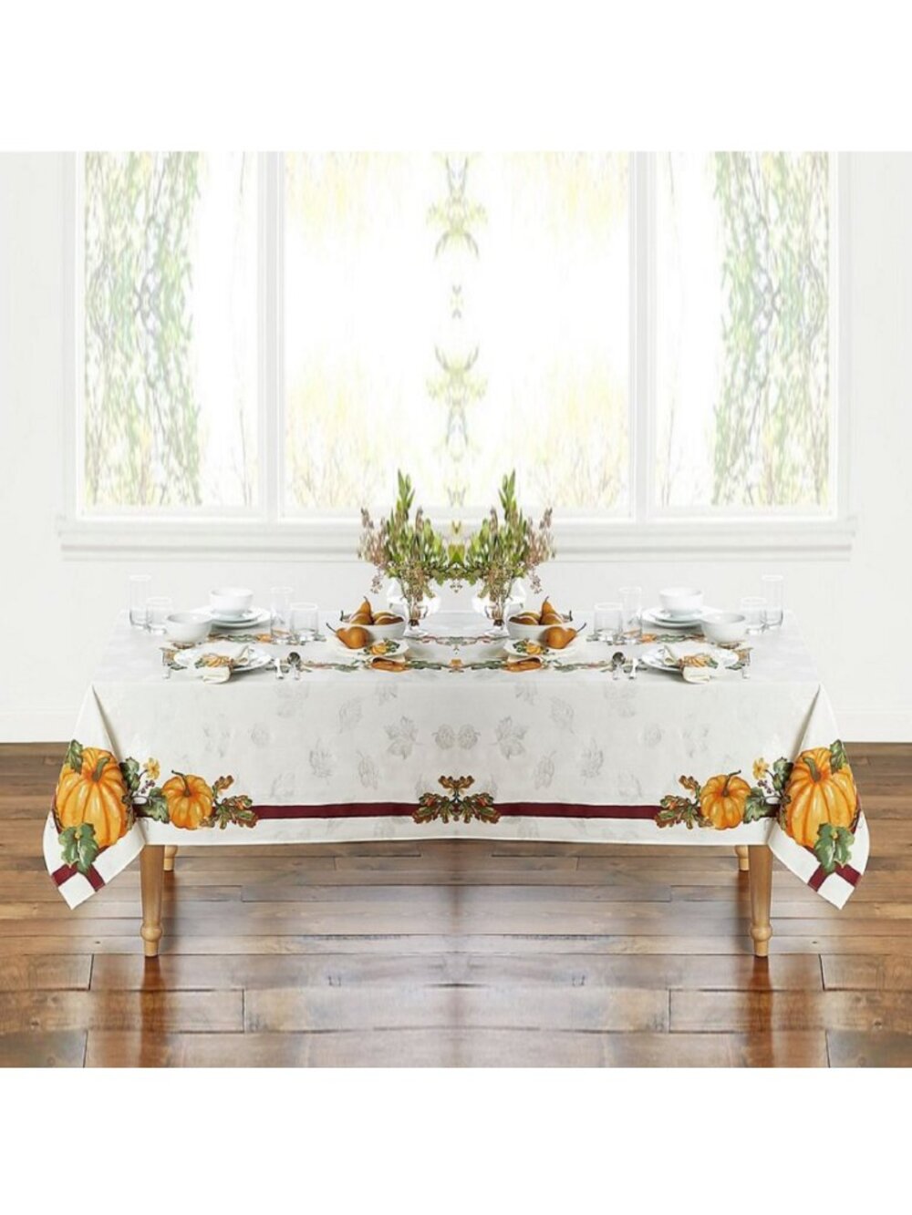 new Autumn Medley Pumpkin Damask 60"x144" Thanksgiving Tablecloth seats 12 to 14
